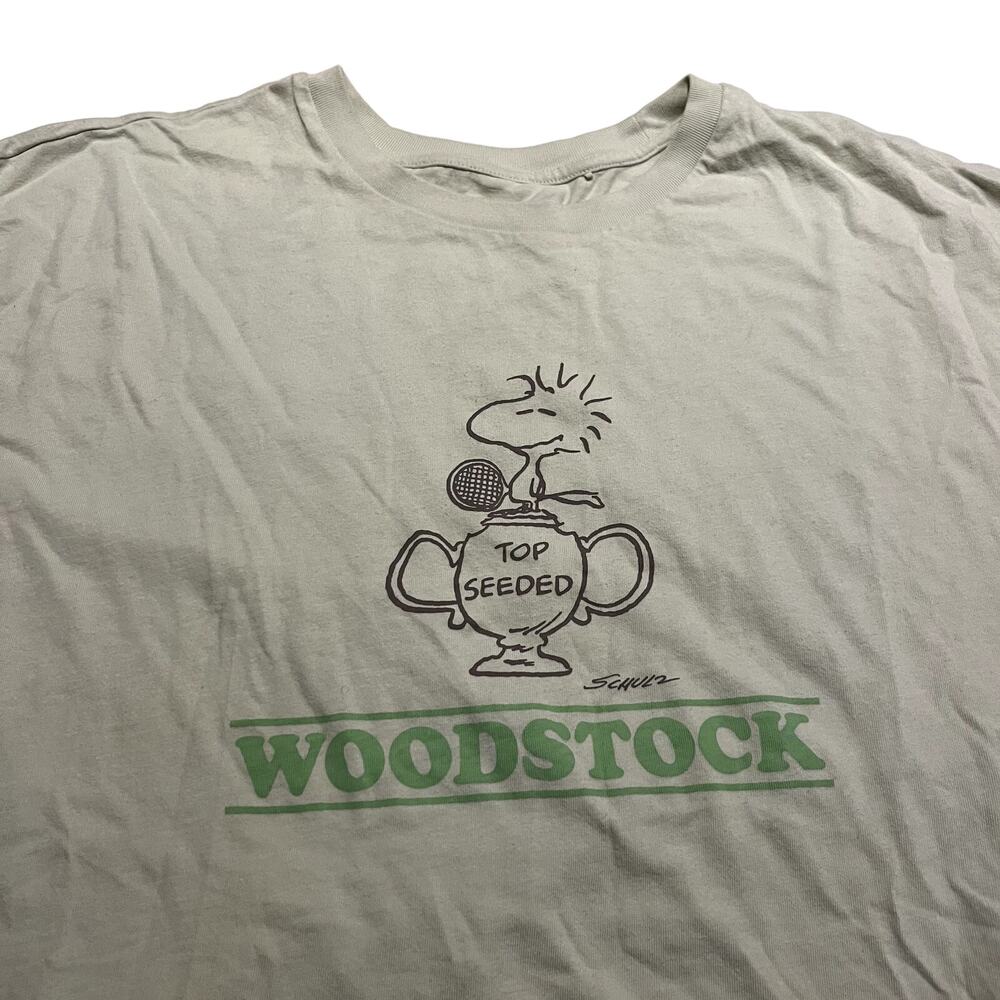 Uniqlo X Peanuts T-Shirt Mens Sz L WOODSTOCK Short Sleeve Lime Green Side Slits